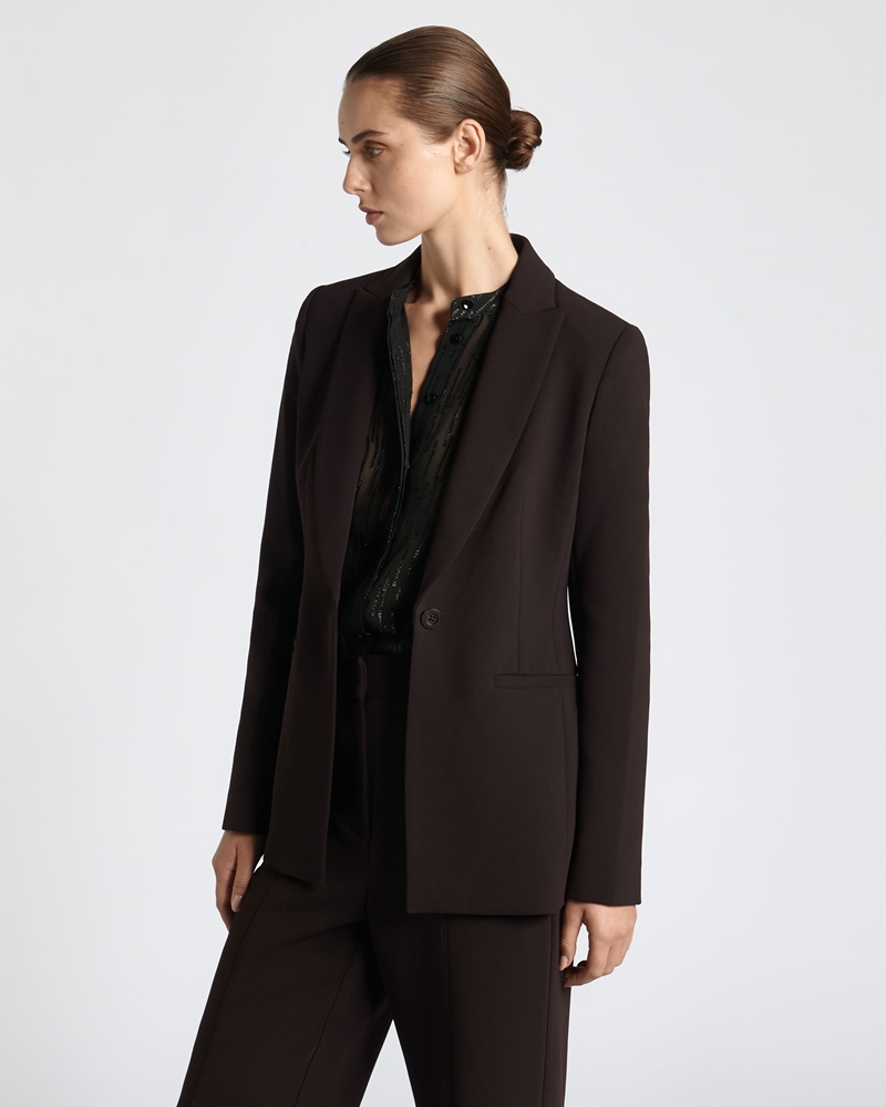 Jackets and Coats  | Twill Single Button Blazer | 696 Black Cherry