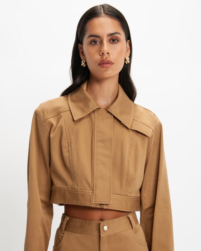 Jackets and Coats | Cotton Cropped Jacket | 844 Toffee