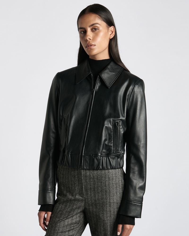 Jackets and Coats | Leather Bomber Jacket | 990 Black