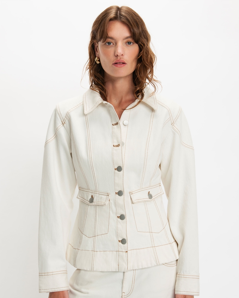Jackets and Coats | Ecru Denim Waisted Panel Jacket | 103 Ivory