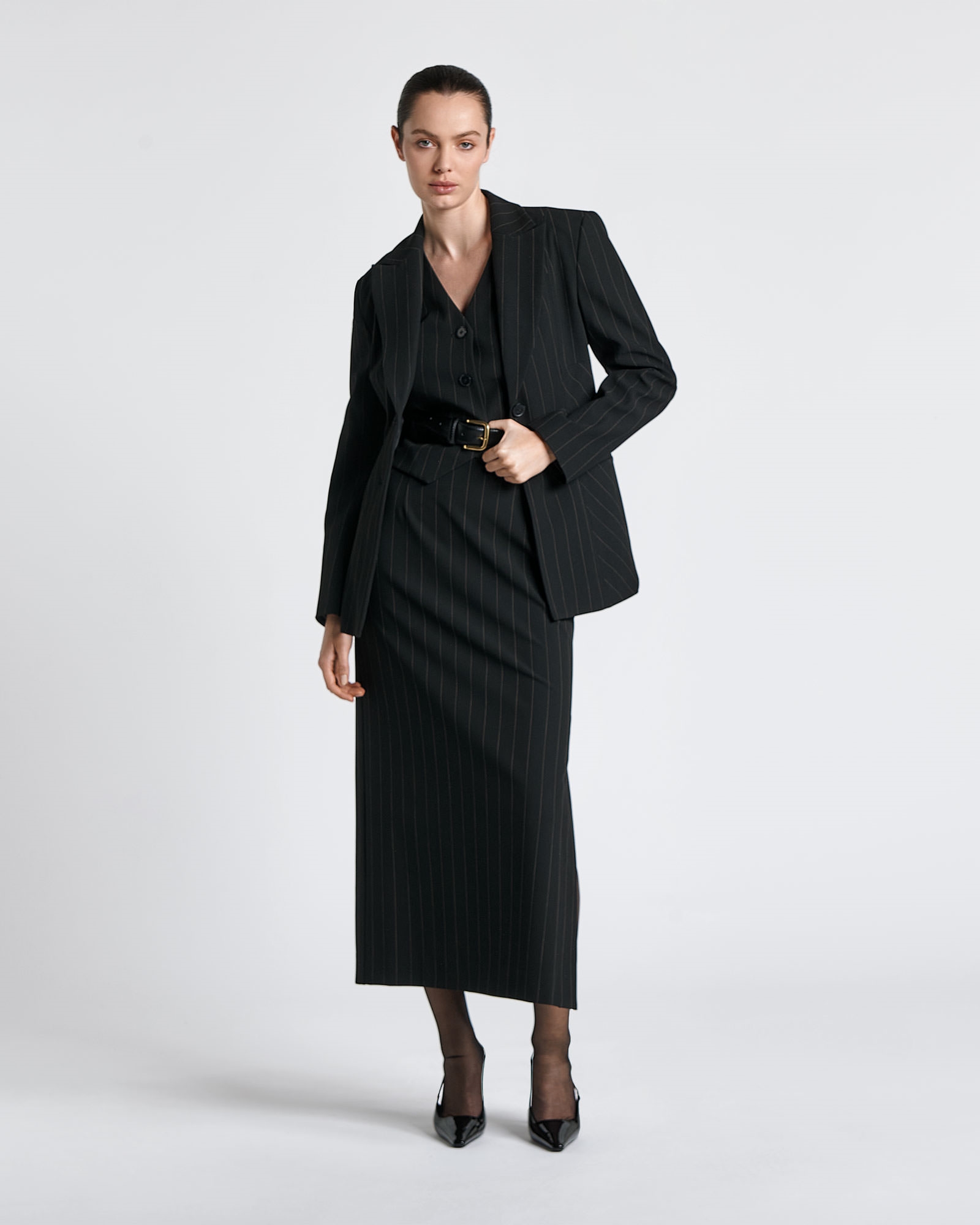 Jackets and Coats  | Pinstripe Tailored Blazer | 990 Black