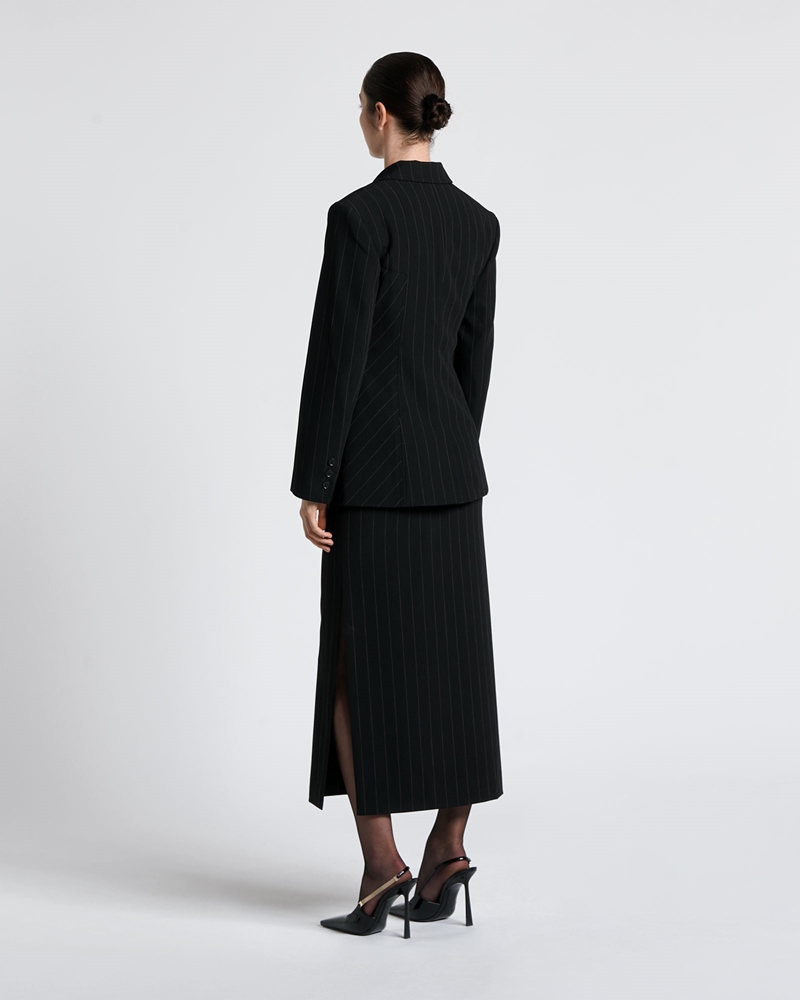 Jackets and Coats  | Pinstripe Tailored Blazer | 990 Black
