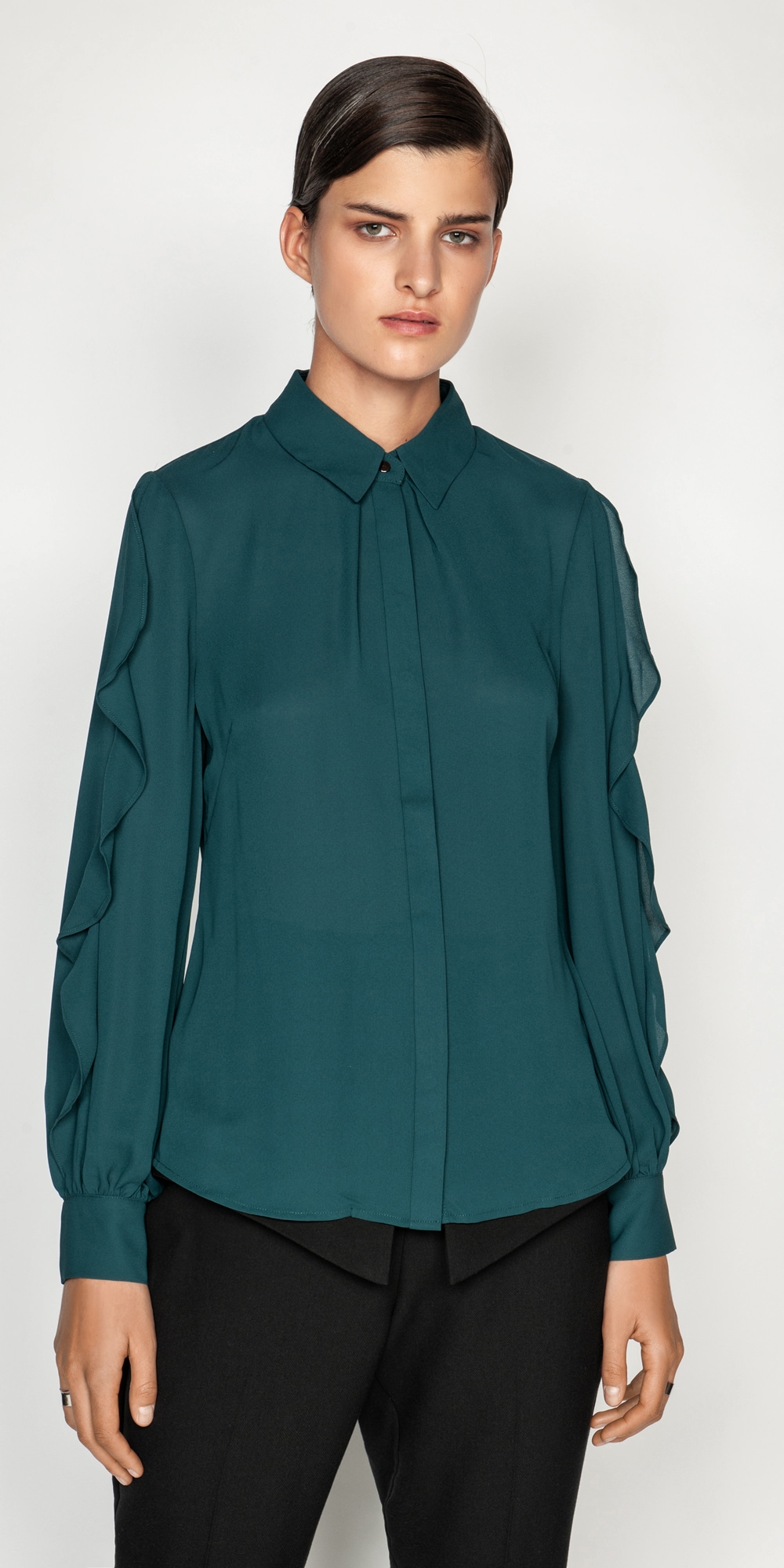 Frilled Blouson Sleeve Shirt | Buy Shirts Online - Cue