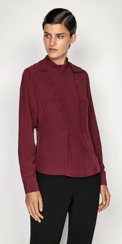 Tops and Shirts  | Viscose Button Front Blouse | 619 Bordeaux