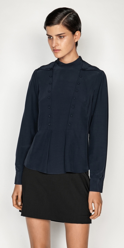 Tops and Shirts  | Viscose Button Front Blouse | 785 Midnight