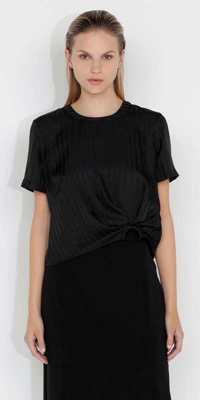 Tops and Shirts  | Satin Stripe D Ring Top | 990 Black