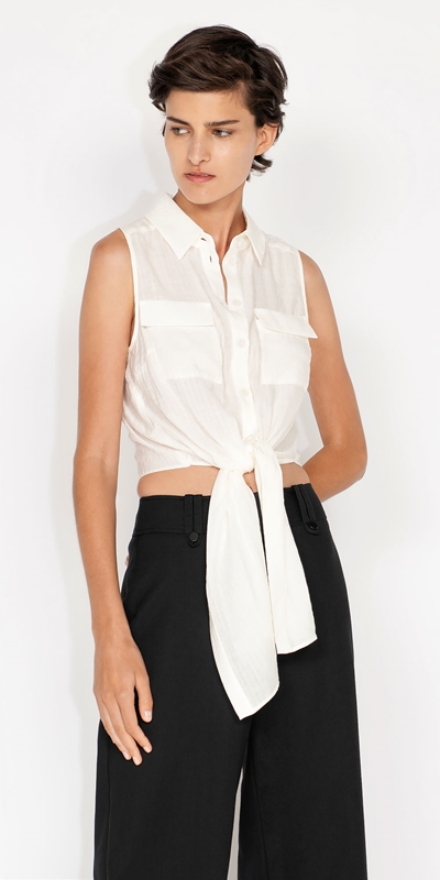 Sale  | Stripe Tie Front Shirt | 110 Off White