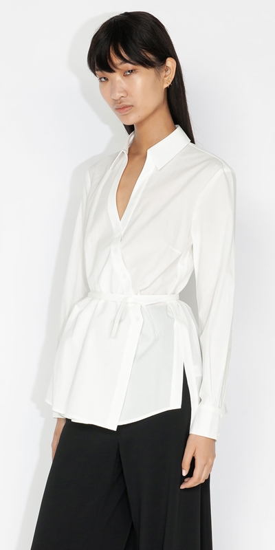 Tops and Shirts  | Cotton Asymmetric Split Shirt | 110 Off White