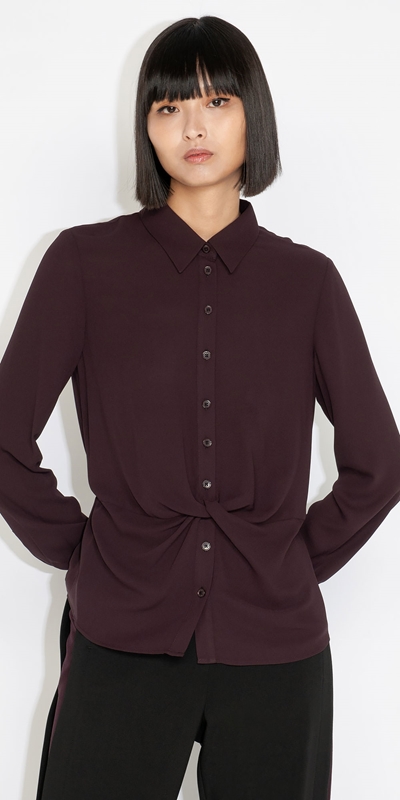 Cue Cares - Sustainable  | Twist Front Shirt | 630 Plum