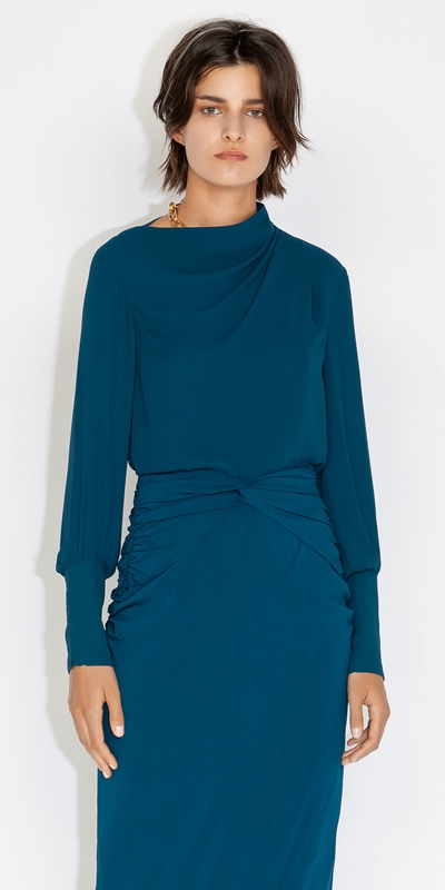 Cue Cares - Sustainable  | Asymmetric Tucked Top | 742 Dark Teal