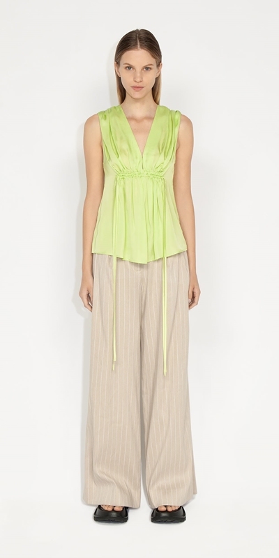 New Arrivals | Satin Drawstring Top | 352 Soft Lime