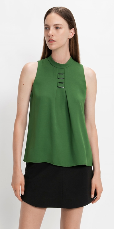 Tops and Shirts  | Tuck Front Top | 370 Moss