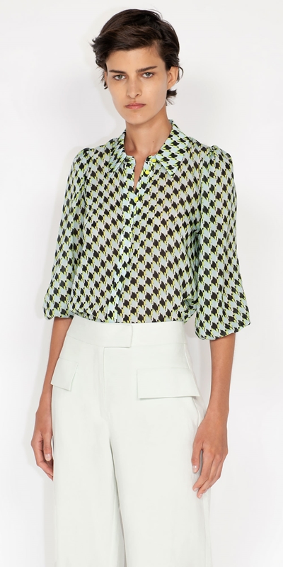 Tops and Shirts  | Sheer Houndstooth Shirt | 306 Mint