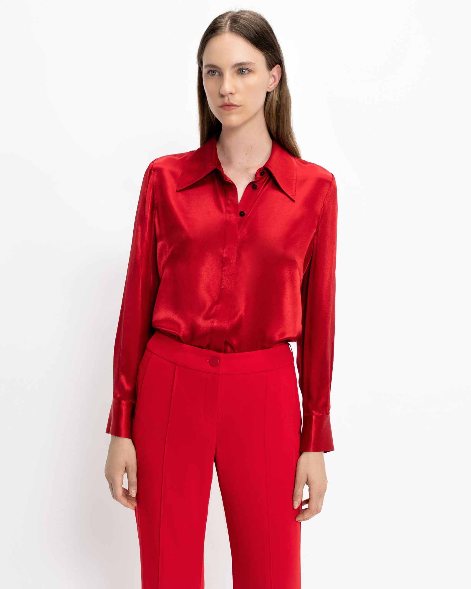 Tops and Shirts  | Scarlet Satin Shirt | 642 Ruby
