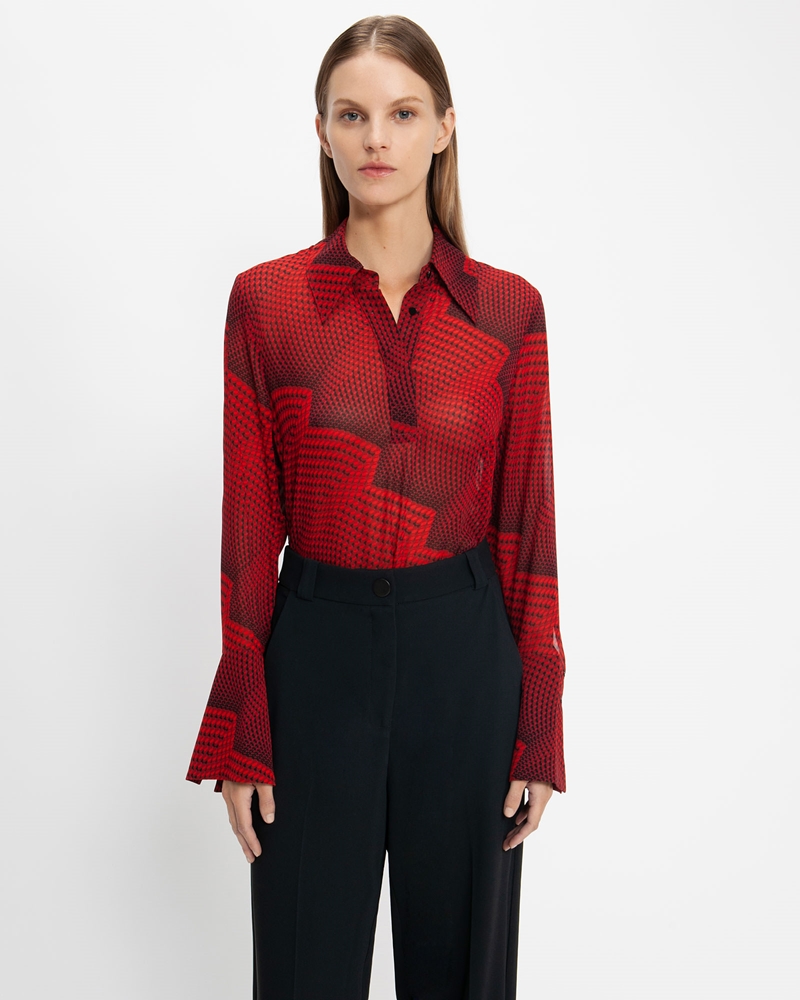 Tops and Shirts | Collared Geo Top | 642 Ruby