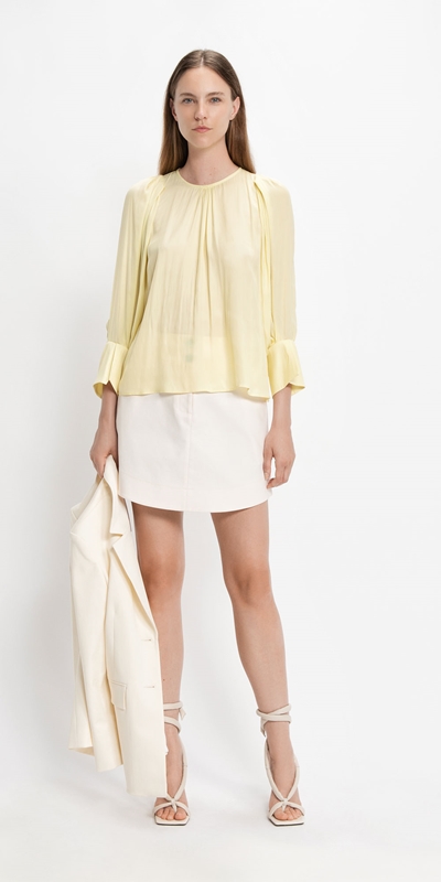 Wear to Work | Satin Draped Sleeve Top | 352 Soft Lime