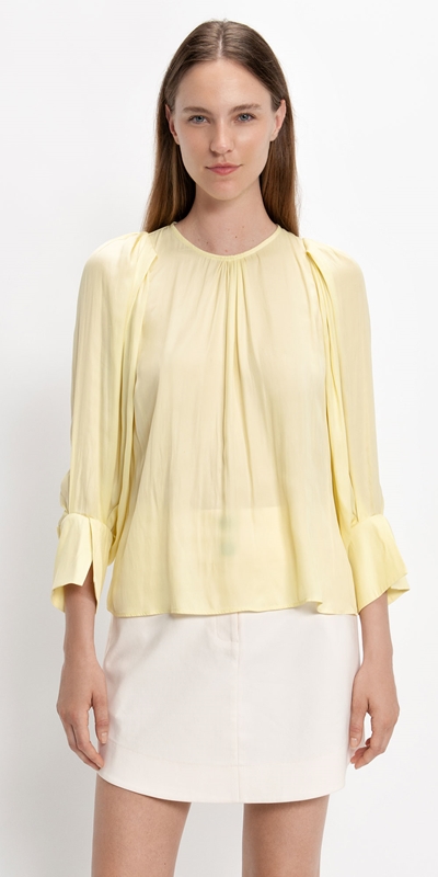 Wear to Work  | Satin Draped Sleeve Top | 352 Soft Lime