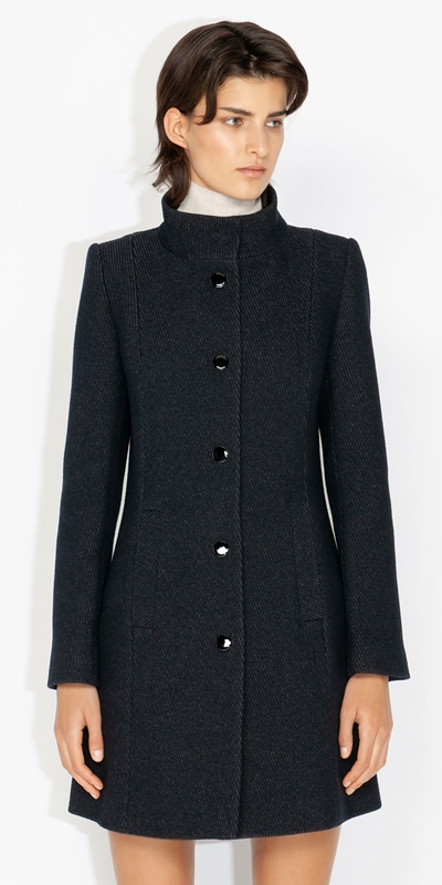 Jackets and Coats  | Recycled Wool Melange Twill Coat | 979 Black Melange