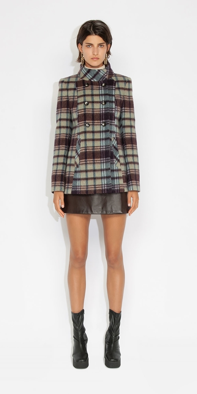 New Arrivals | Brushed Check Double Breasted Coat | 701 Duck Egg