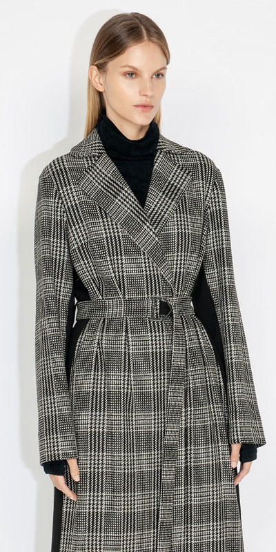 Jackets and Coats  | Houndstooth Check Trench Coat | 990 Black