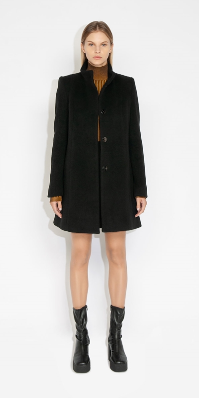 Jackets and Coats | Brushed Wool Funnel Neck Coat | 990 Black