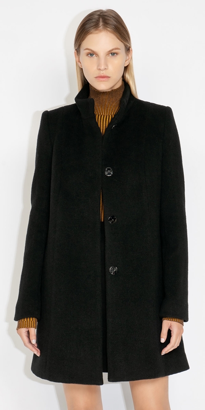 Jackets and Coats  | Brushed Wool Funnel Neck Coat | 990 Black