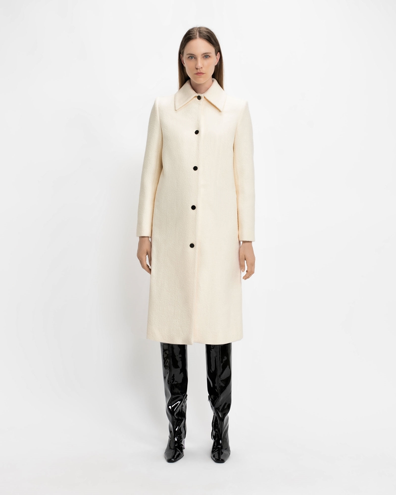 | Winter White Wool Boucle Coat