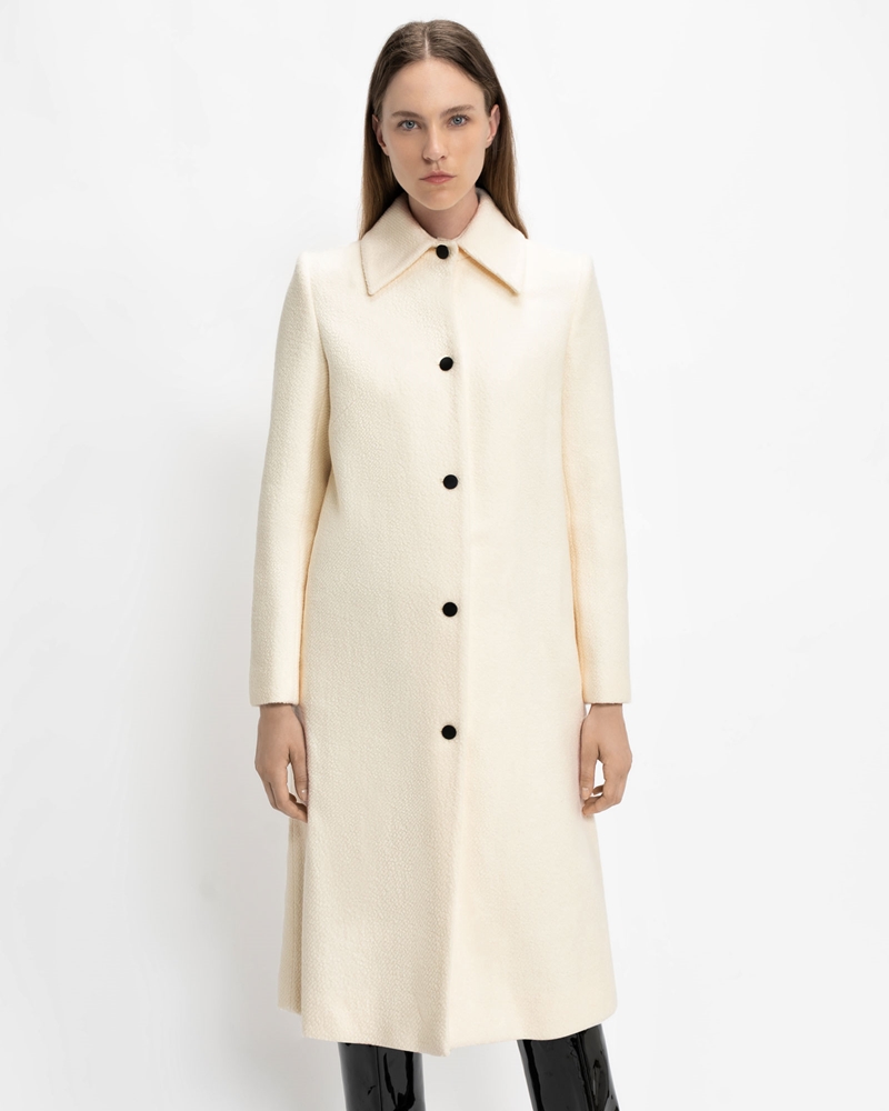 | Winter White Wool Boucle Coat