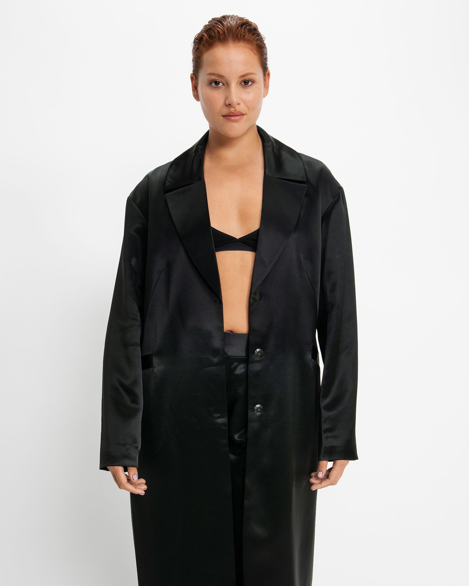 Jackets and Coats | Satin Cocoon Midi Coat | 990 Black