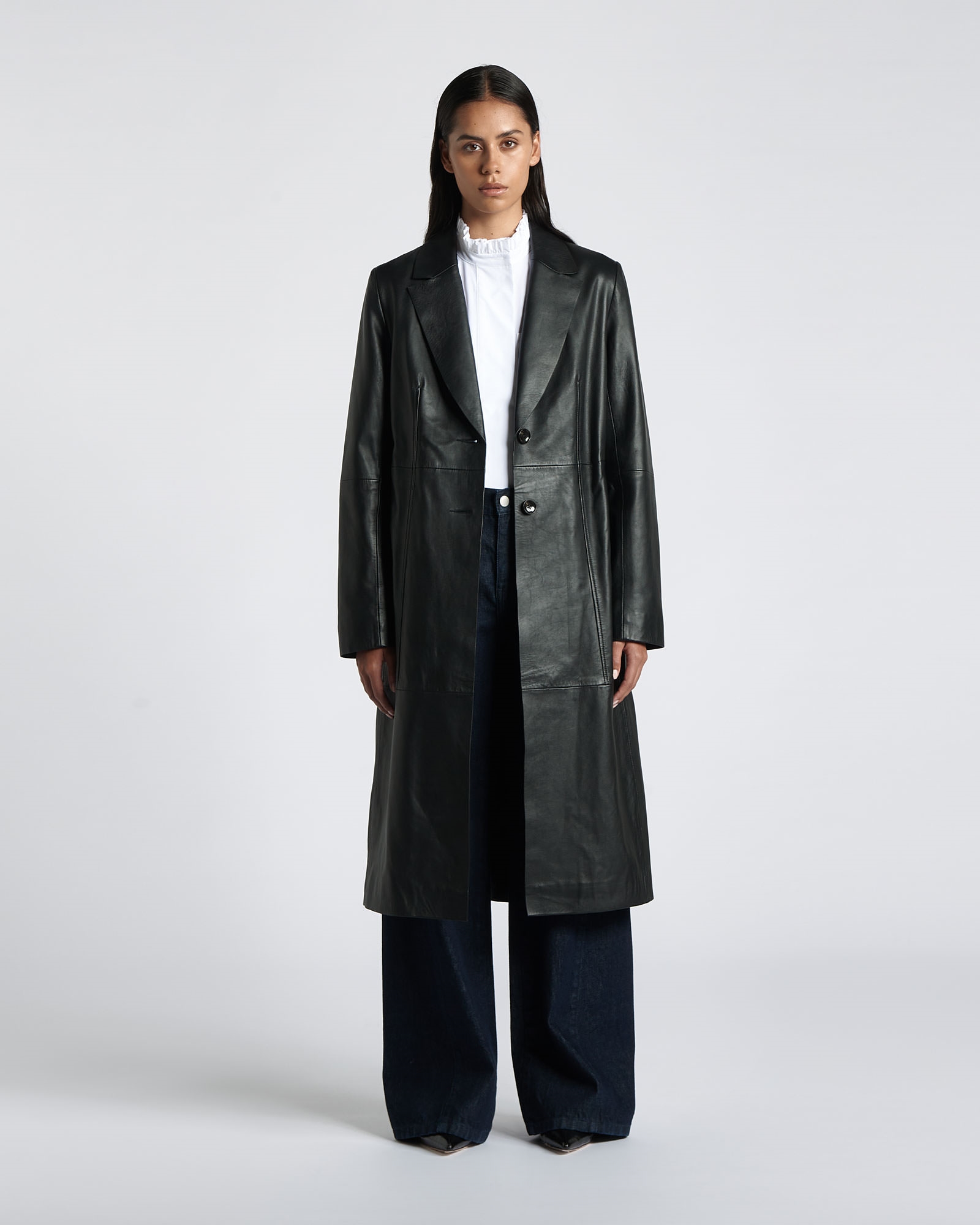 Jackets and Coats | Leather Darted Trench | 990 Black