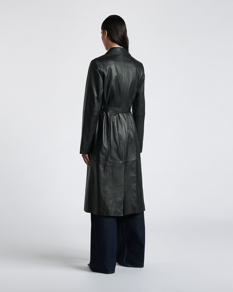 Jackets and Coats  | Leather Darted Trench | 990 Black