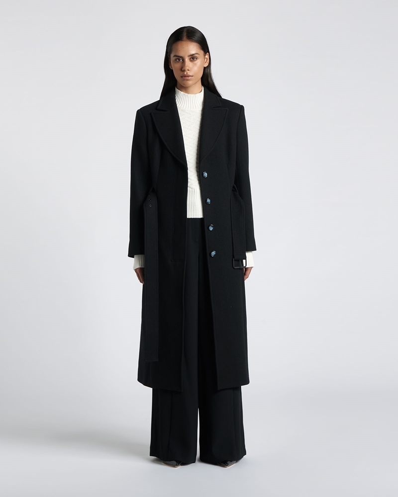 Jackets and Coats | Belted Wool Coat | 990 Black