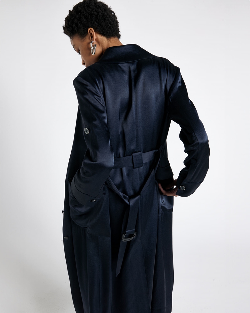 Jackets and Coats  | Funnel Neck Satin Trench Coat | 780 Ink