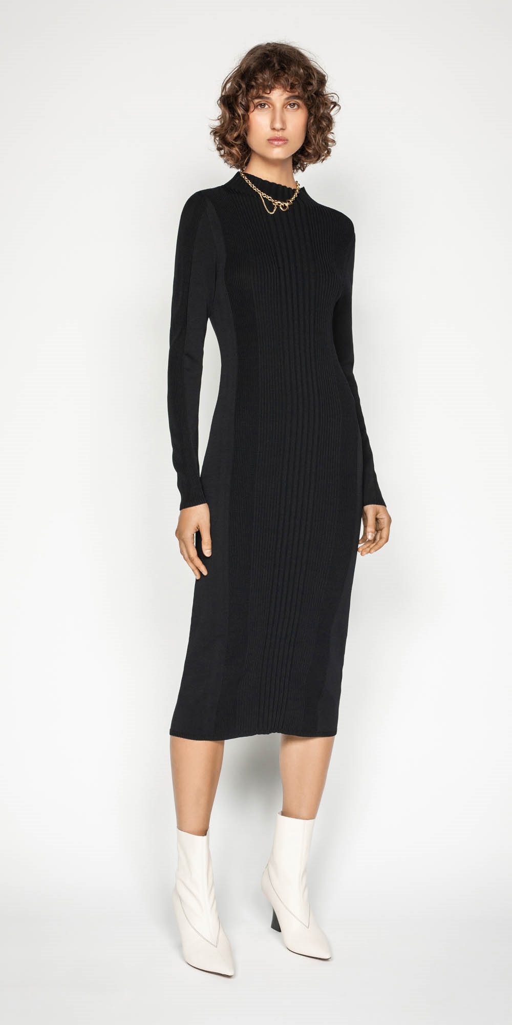 ruffle hem rib knit dress