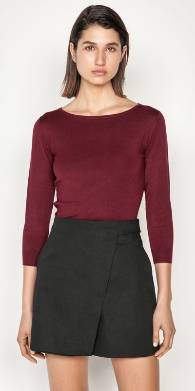 Tops and Shirts  | Boat Neck 3/4 Sleeve Knit | 619 Bordeaux
