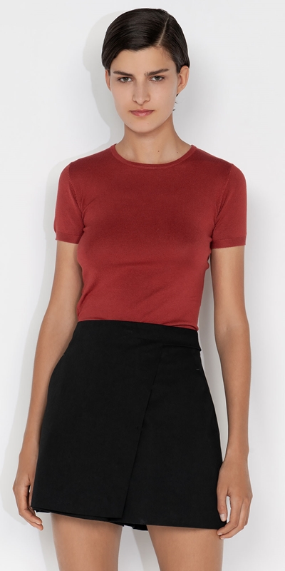 Tops and Shirts  | Short Sleeve Round Neck Knit | 274 Paprika