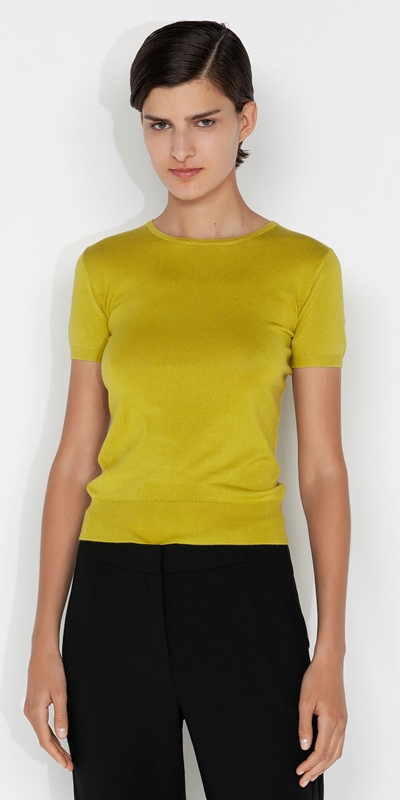 Tops and Shirts  | Short Sleeve Round Neck Knit | 309 Lime