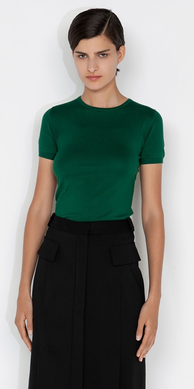 Tops and Shirts  | Short Sleeve Round Neck Knit | 335 Emerald