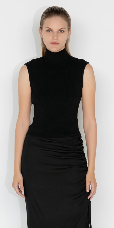 Tops and Shirts  | Ribbed Cut Out Back Knit | 990 Black