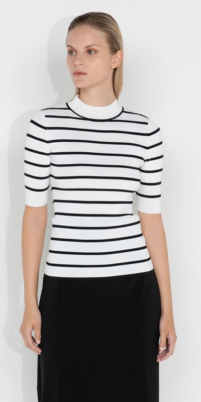 Tops and Shirts  | Stripe Cut Out Knit | 988 Black/White