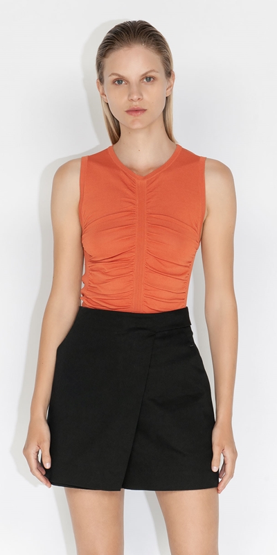 Tops and Shirts  | Ruched Sleeveless Knit | 856 Clay