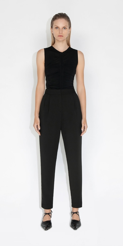 Tops and Shirts | Ruched Sleeveless Knit | 990 Black