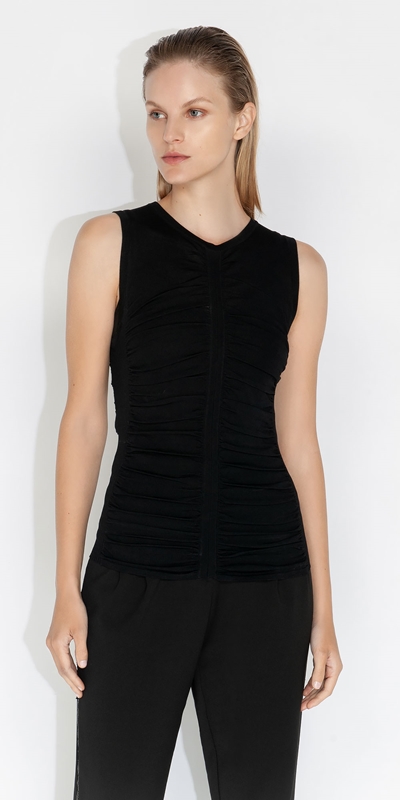 Tops and Shirts  | Ruched Sleeveless Knit | 990 Black