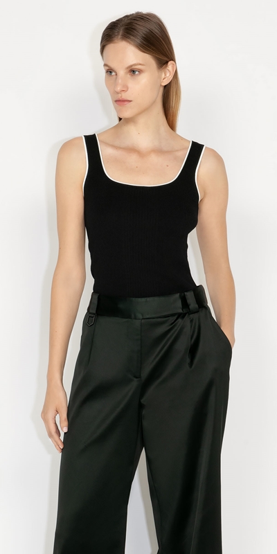 Tops and Shirts  | Ribbed Contrast Trim Tank | 990 Black