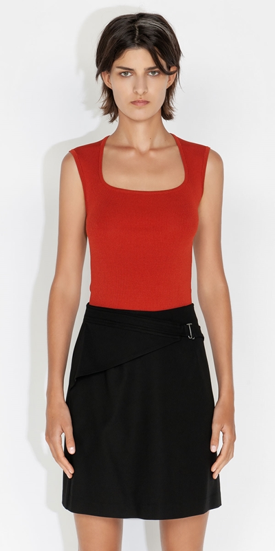 Tops and Shirts  | Cap Sleeve Square Neck Rib Knit | 226 Copper