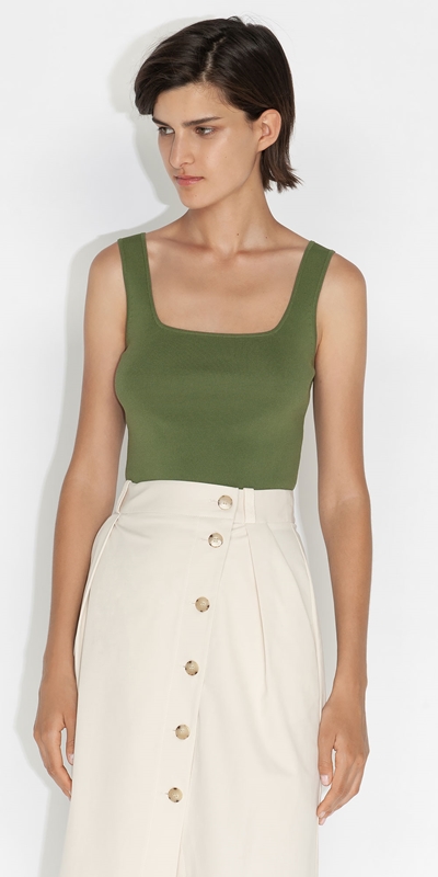 Tops and Shirts  | Square Neck Knit Tank | 323 Leaf