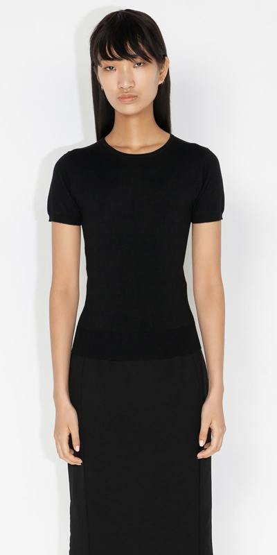 Tops and Shirts  | Short Sleeve Round Neck Knit | 990 Black