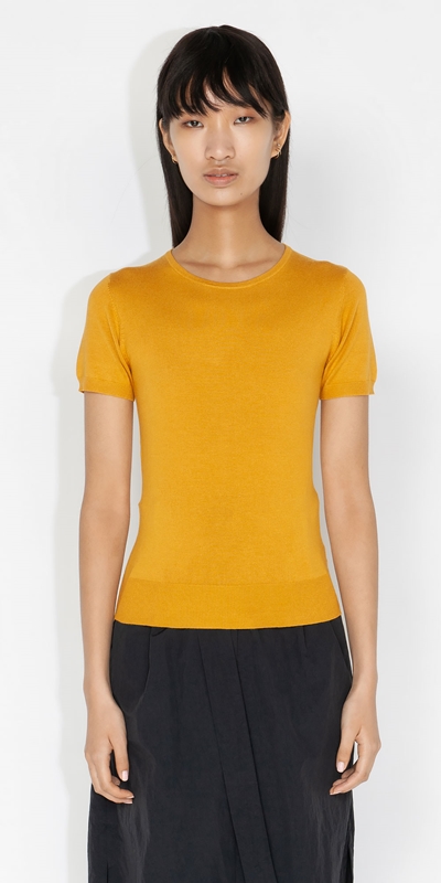 New Arrivals  | Short Sleeve Round Neck Knit | 160 Gold