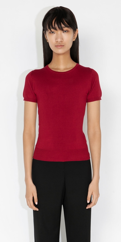 Tops and Shirts  | Short Sleeve Round Neck Knit | 642 Ruby