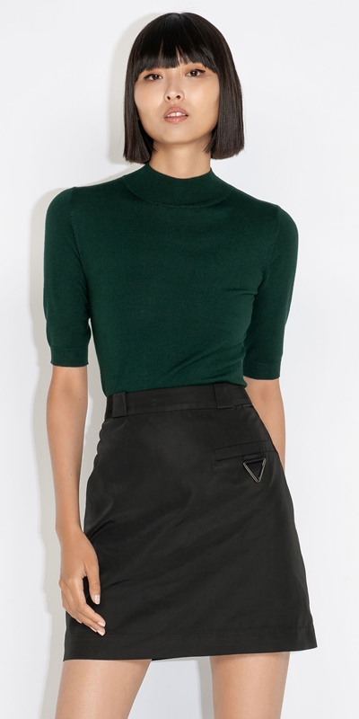 Tops and Shirts  | Elbow Sleeve Funnel Neck Knit | 337 Deep Green